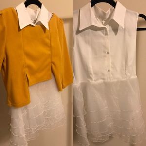 Mustard high waist wool top with white veil bottom